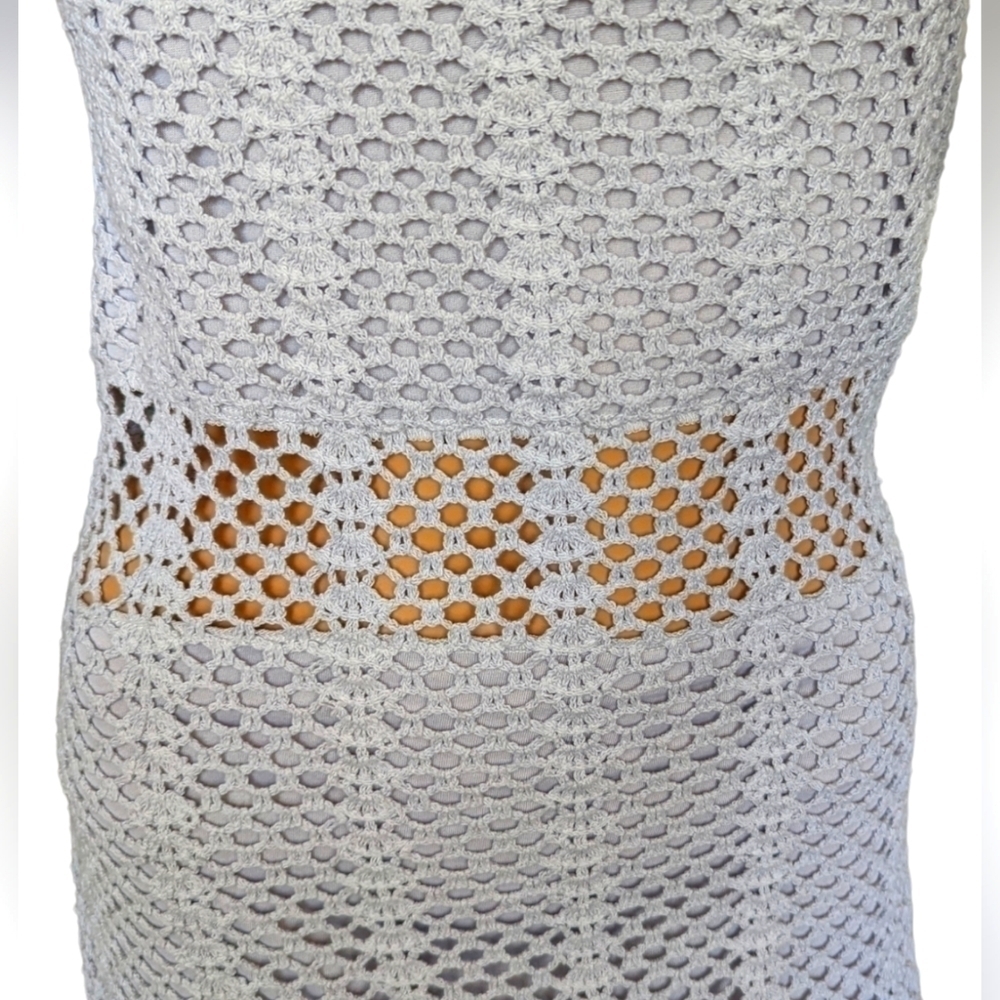 LUCY Paris Mia Light Blue Open Knit Crochet Midi Dress Size Small - Picture 7 of 10